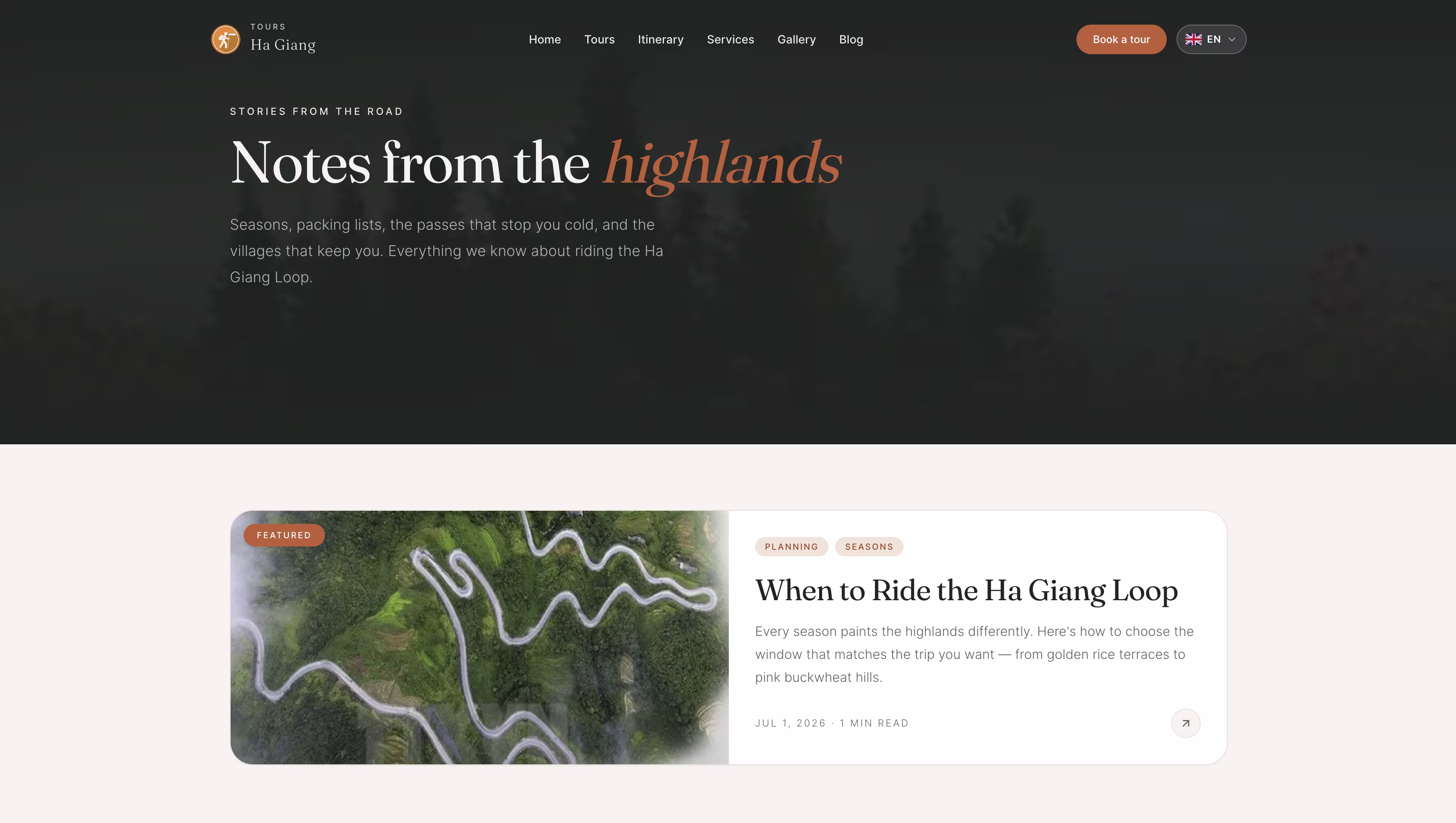 Tour Booking blog listing screen