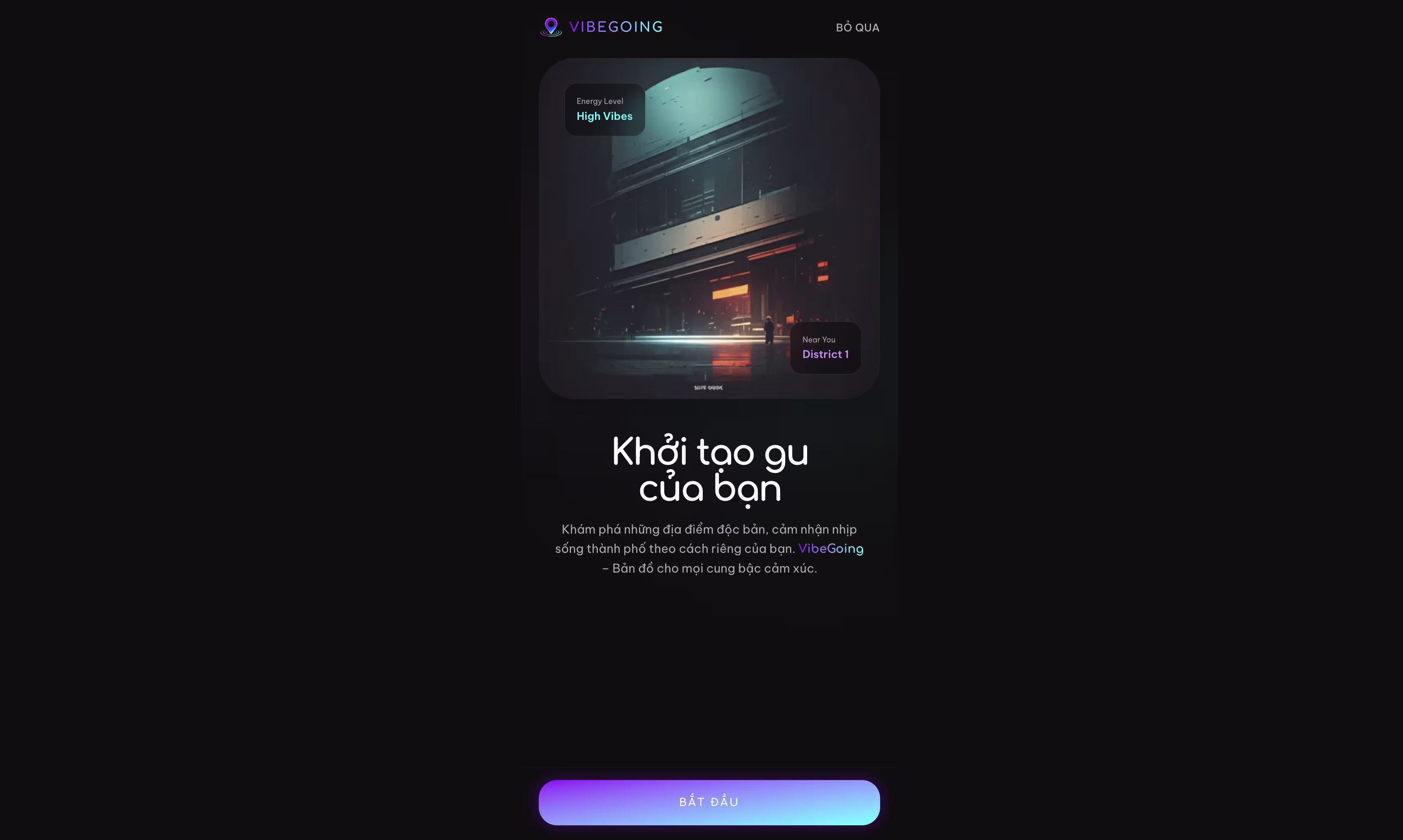 Vibe Going application screen 01